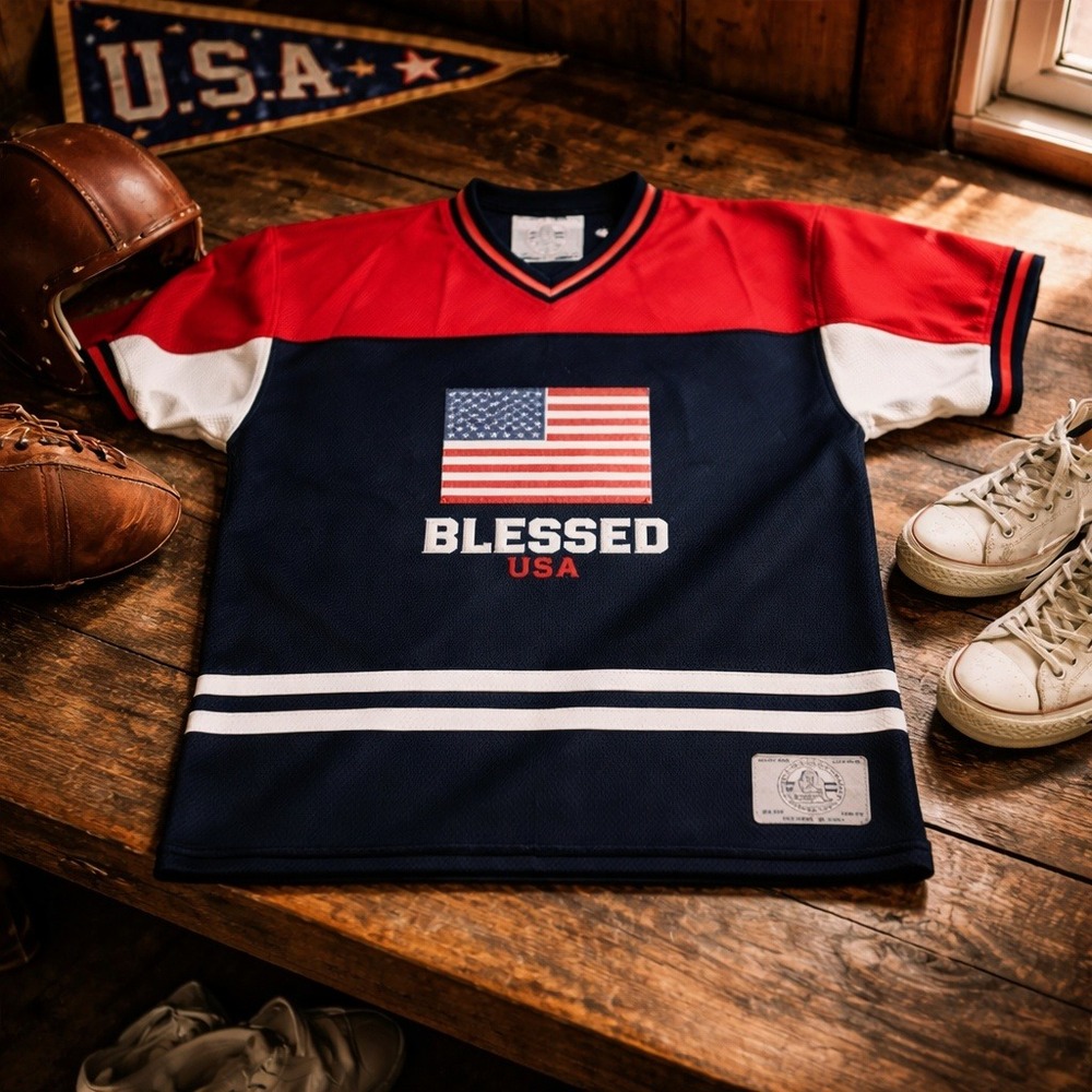Blessed International USA‎ Y2K Mesh Jersey XL Red White American Flag Sportswear